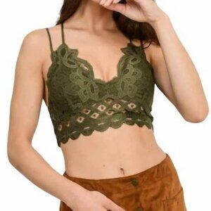 CAVENDER'S Wishlist Olive Green Lace Double Strap Bralette SMALL Festival Boho
